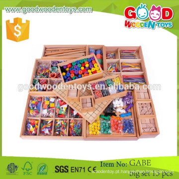 Novo produto de brinquedos de madeira por atacado OEM gabe grandes conjuntos 15 pcs crianças educacionais conjuntos de brinquedos divertidos coloridos